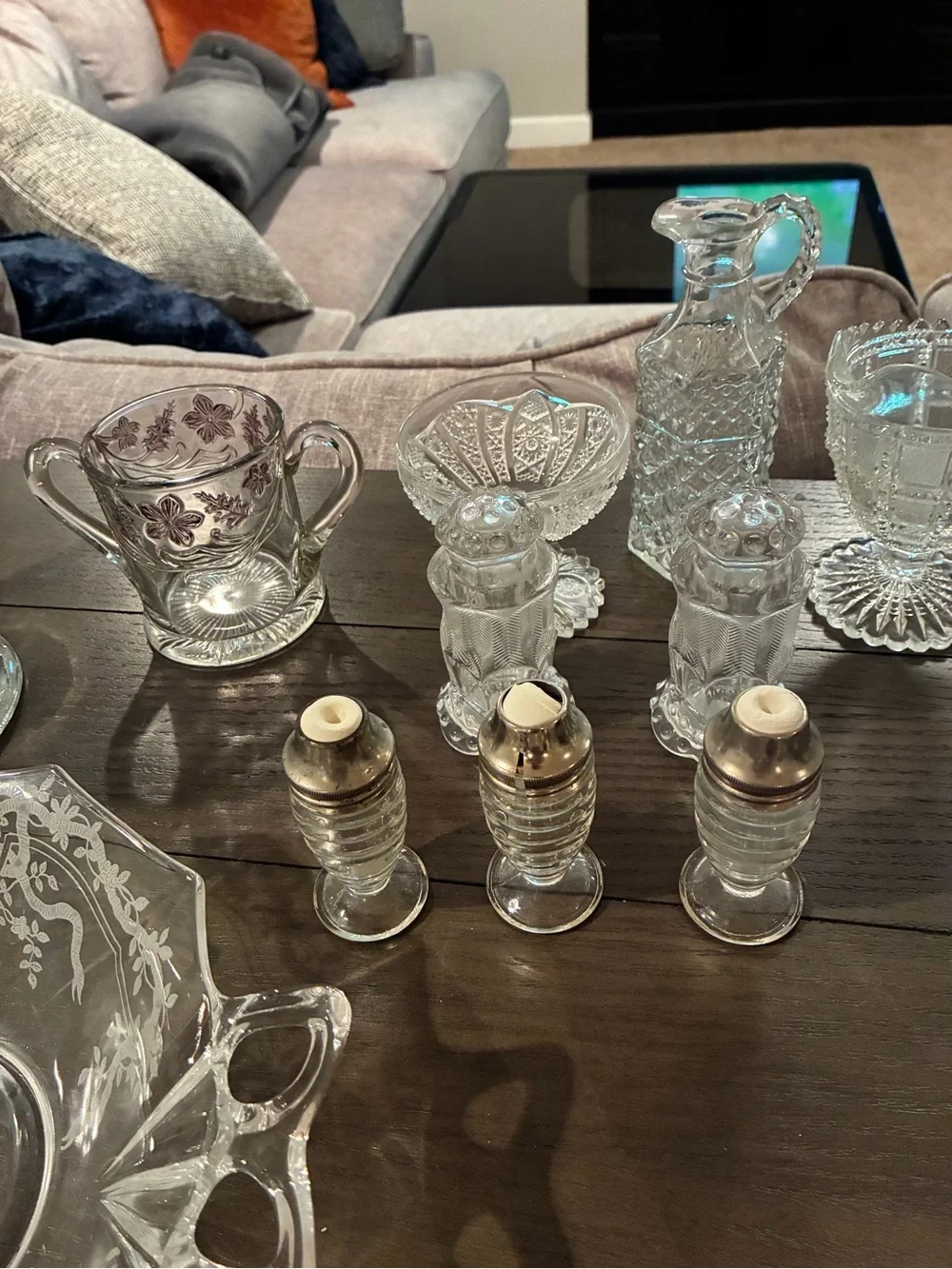 Clear Cut Glass Serving Set - Elegant Crystal-Style Pieces